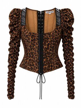 I.AM.GIA Leopard Corset Long Sleeve Top Size S